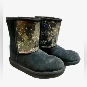 UGG Classic II Clear Glitter Black Girls Suede Boots Kids Size 3 US